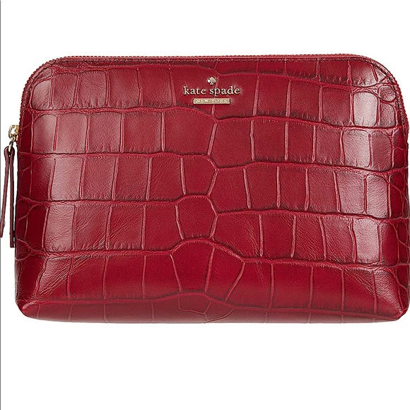 Kate Spade Murray Street Luxe Briley Pouch Red (faux croc) cosmetic bag NWT - Picture 1 of 9